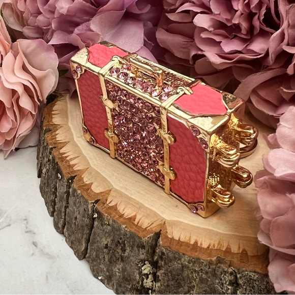 Pink & Gold Crystal Luggage Keychain Charm - Picture 9 of 16